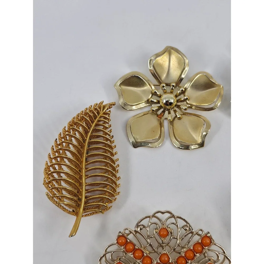 Vintage Brooch‎ Lot 7pc Sarah Coventry Napier Gold Silver Tone Floral Leaf Pearl